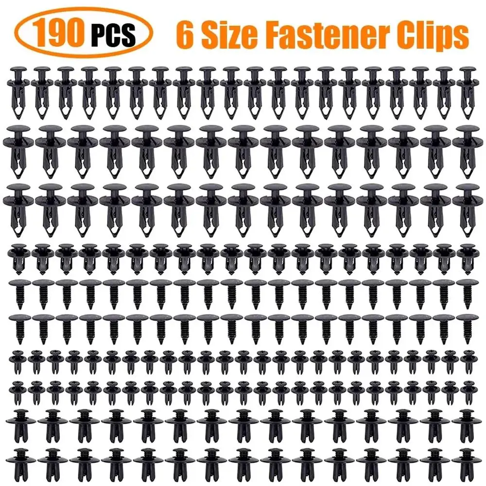 190pcs/191pcs Automotive Fixing Clip Kit -6-size plastic fasteners for automotive decorative panel sales, rivet kit for automotive body bumper mudguard, used for truck and motorcycle fixing clip kit (black) Car Accessory Automotive Accessories