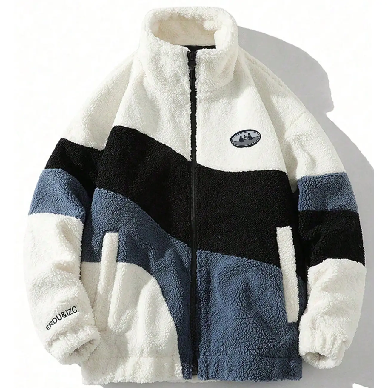 Men's Winter Stand Collar Long Sleeve Stretch Fleece Quilted Lined Windproof Coats - Contrast Color Block, Pull-On, Side Pockets, Ribbed Cuffs, Menswear for Outdoor Sports & Everyday Casual Wear, Colorblock, Fitted, Woven, Zip, Athletic, Xl