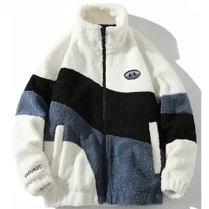 Men's Winter Stand Collar Long Sleeve Stretch Fleece Jacket - Quilted Lined, Windproof, Contrast Color Block, Pull On Coats with Side Pockets, Ribbed Cuffs, Suitable for Outdoor Activities & Everyday Casual Tops