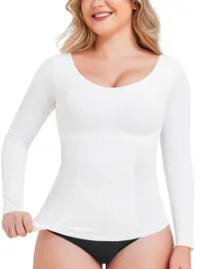Women's Seamless Bodycon Tank Top, Long Sleeve, One-Piece Cutout Design, No Underwire, Waist Cinching, Slimming Arms, Wearable as Layering Piece