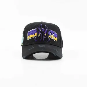 New York Yankees Baseball Cap - Black with Purple and Yellow Embroidery - Adjustable Snapback Hat for Fans