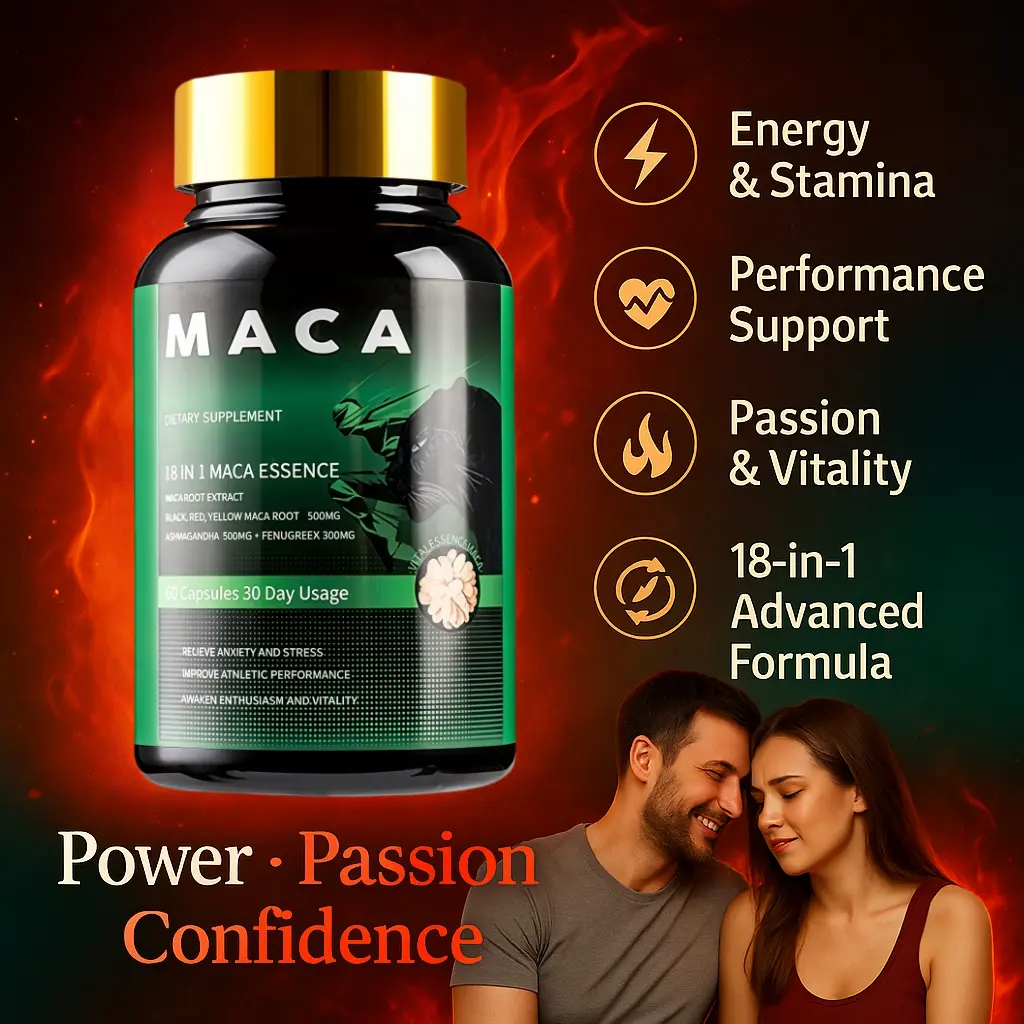 18-in-1 Maca Complex for Men | with Ashwagandha, Tongkat Ali & Ginseng | Supports Energy, Focus & Male Vitality | 60 Capsules (1 Month Supply)