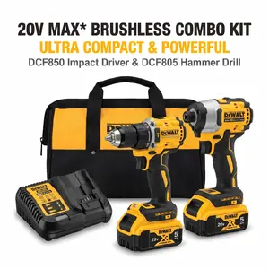 DeWalt DCF805 Impact Drill 66 ft lbs (90 N m) and DCF850 Impact Driver 151 ft lbs (205 N m) Kit, 13mm Chuck and 1/4 Inch Hex, 2 Speed and 3 Speed, LEDs, for Drilling Fastening Assembly, Batteries and Charger Included Tool wrench vehicle repair