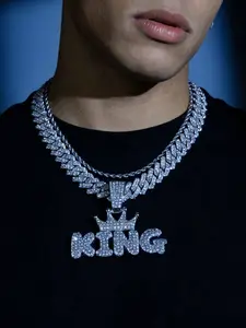 Hip Hop Crown & King Pendant Chunky Necklace & Chain Cuban Link Style Layered Necklace for Men, Fashion Jewelry for Party, Daily Decor, for Birthday Gift, Necklace Set