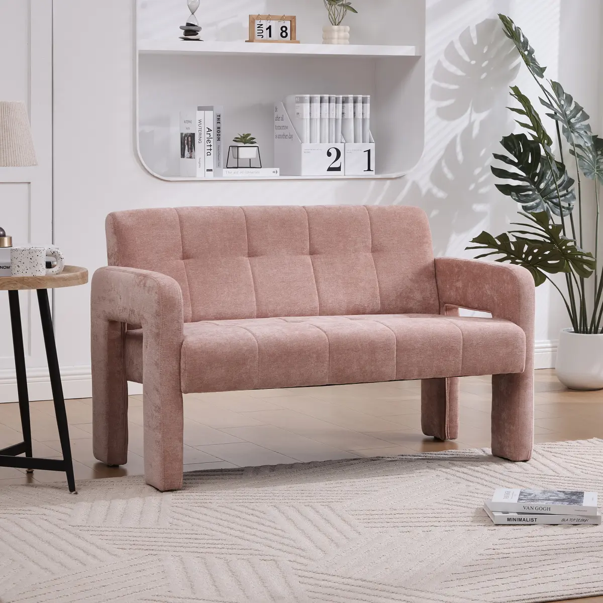 47" Small Loveseat Sofa, Pink Chenille Mini 2 Seater Couch with Deep Seat, Compact Upholstered Leisure Sofa for Living Room Bedroom, Small Space, Dorm (Pink)