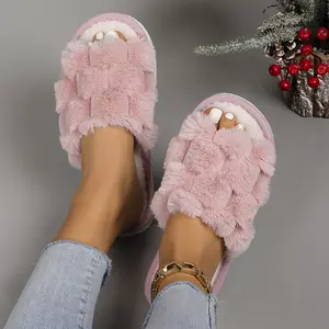 Women's Argyle Fuzzy Slippers All-Season Warm Indoor Home Slides Comfortable Breathable Fabric House Shoes EVA Sole Non-Slip Hand Washable