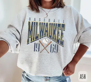 [SALE UP TO 50%] Vintage Milwaukee Baseball Sweatshirt � Retro Milwaukee Baseball Crewneck Gear, Brew Crew Fan Merch Tee, Wisconsin Baseball Style for Men & Women