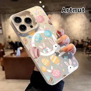 Magnetic Phone Case for iPhone 15 Pro Max 16 Plus 14 13 12 11 E Easter Bunny Delight Pattern Matte Military-Grade Drop Protection Silicone Cover Cellphone Protective