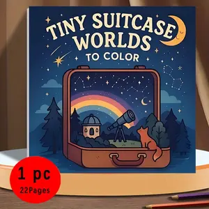 Tiny Suitcase Worlds Bold & Easy Coloring Book: 22 Magical Night Sky Cozy Pages, 120gsm No Bleed Thick Paper, Non-Toxic, Stress Relief Art for Adults & Kids, ASMR Coloring Fun
