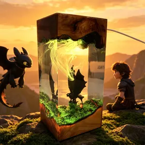 Handmade Toothless Resin Lamp How To Train Your Dragon Creativity Resin Night Light Ideal Home Bedroom Decor, Dragon lovers Fun Ornament Decorative Wooden Resin Table Lamp Unique Desk Decoration, Collectible Gift for Men Women Gamers Birthday