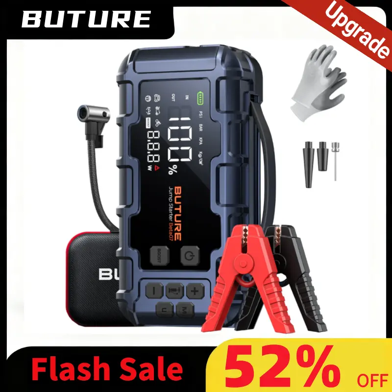 Buture 10-in-1 Portable Car Battery Jump Starter with Air Compressor 8000A 160PSI 45W Charger, Jump Starter Jump Box (All Gas 14L Diesel), Car Battery Jumper Starter Portable Jumper Cables, Gloves, Lights,Christmas,gift
