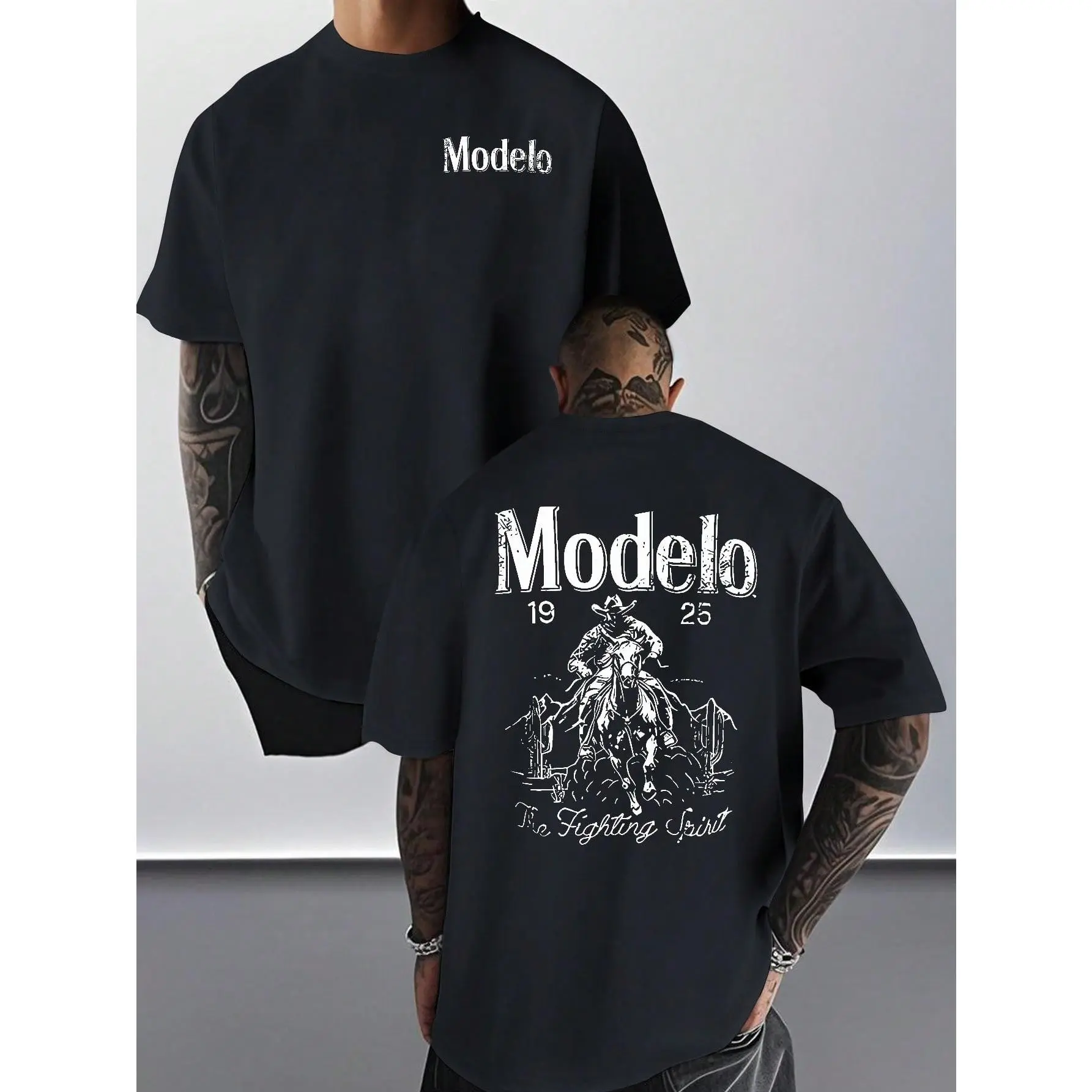 1pc Modelo Graphic Print Men's 100% Cotton T-Shirt,  Casual Sports Style Top T-Shirt,  Fashionable Street Style