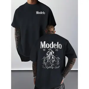 1pc Modelo Graphic Print Men's 100% Cotton T-Shirt,  Casual Sports Style Top T-Shirt,  Fashionable Street Style