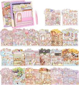 Summer Spring Gift 3D Sticker Scene, 20 Sets DIY 3D House Stickers with Box-Packed, Sticker Therapy Cute Cartoon Scenes for Adults Kids Relief Stress Pass The Time,Make Your Own Mini Room Scenes