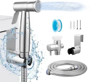 Stainless Steel Multifunctional Hand-held Bidet Spray with Dual Spray Function Silver Bidet Hand-held Toilet Sprinkler with Hose and Accessories