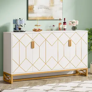 Tribesigns Sideboard Storage Cabinet 59 Inch White Gold Buffet Cabinet with Doors Tribesigns Sideboard Storage Cabinet 59 Inch White Gold Buffet Cabinet with Doors