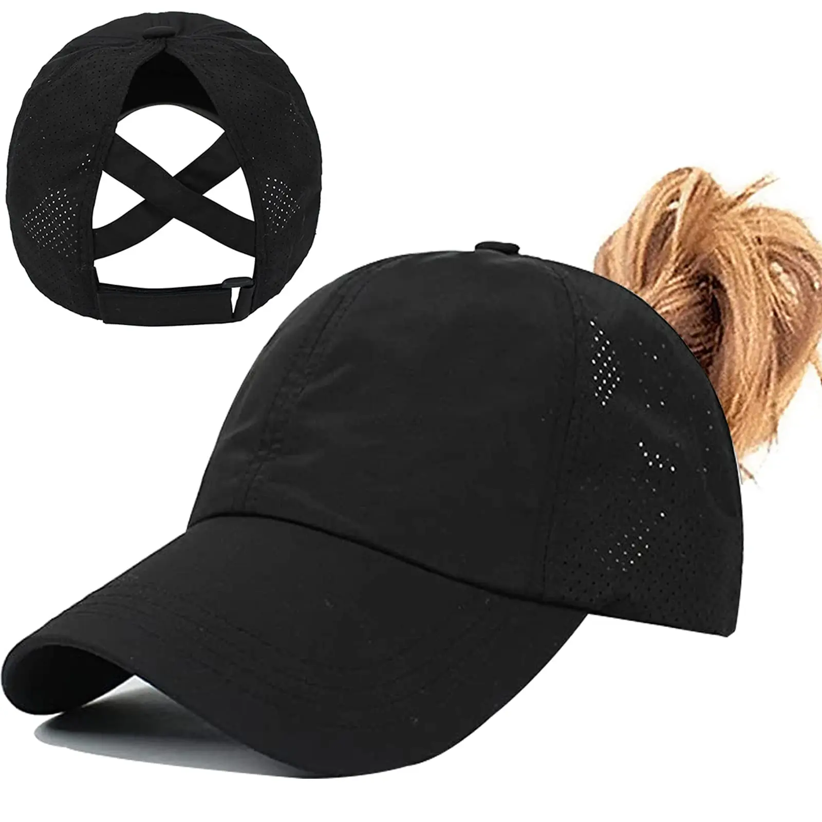 Unisex Adjustable Criss Cross Ponytail Hat - Quick-Drying Baseball Cap for High Bun, Fashion Accessories for Women
