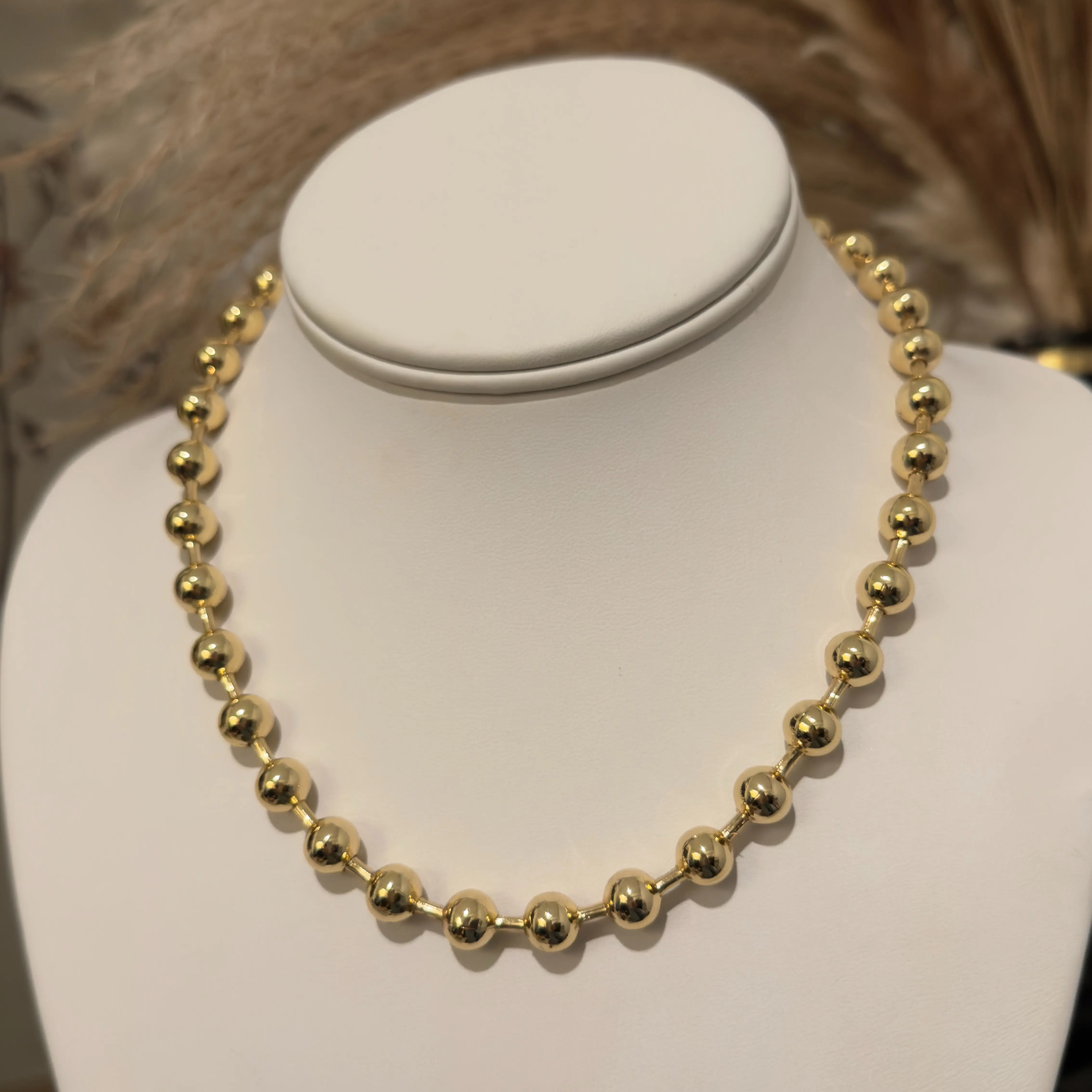 14k Gold Plated - Ball Chain Necklace, 8mm/Gold - Beautiful Luxury.