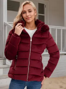 Red Marine Women's Basic Velvet Metal Zipper Cardigan - Soft, Warm Casual Jacket, Stylish Outerwear for Fall & Winter Daily Wear