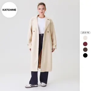 KatchMe Women's Basic Double-Breasted Notch Lapel Long Sleeve Thermal Outerwear, Cozy Jacket for Fall & Winter, Versatile Long Coat, Chic Womenswear