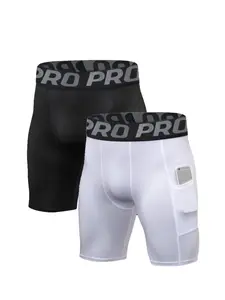 Men's Gym Workout Compression Shorts Pack of 2, Quick-Dry Breathable Tight Fit Running Basketball Gym Shorts, Elastic Waist Pockets, Sports Yoga Shorts, Breathable Fitness Shorts