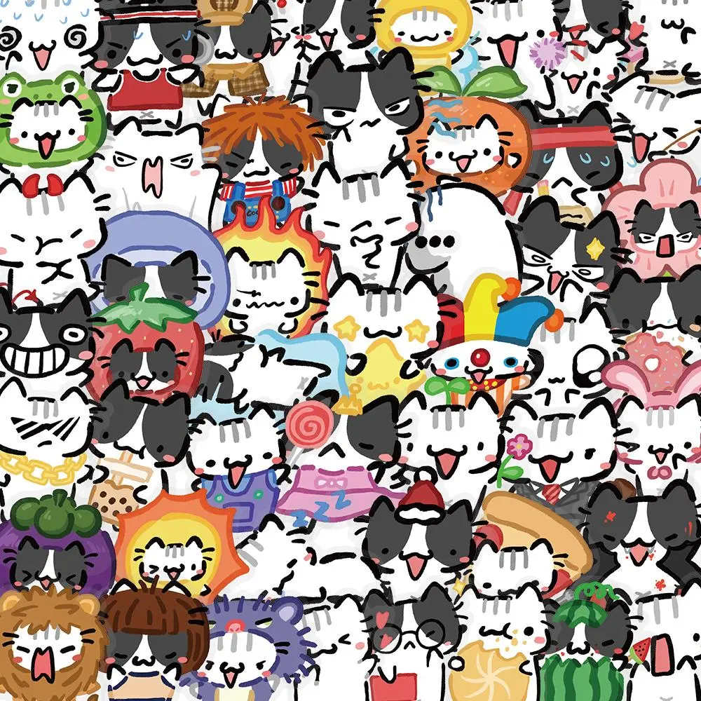 Cute Cat Pattern Sticker, 50pcs/set Cartoon Cat Self Adhesive Decorative Illustration Stickers, DIY Decals for Water Bottle, Laptop, Phone Case, Scrapbooking, Journal Making, Screen Protector
