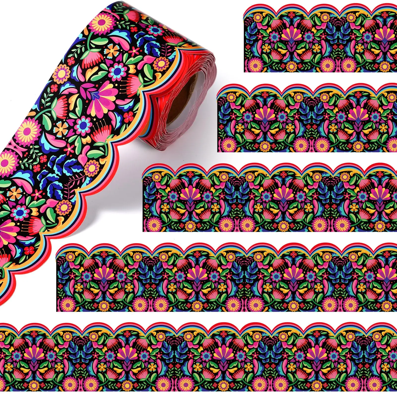 Mexican Bulletin Board Borders Back to School Cielito Lindo Classroom Decor for Teachers Preschool Kindergarten Elementary Whiteboard Talavera Scalloped Trim 32.8ft 1/2/4 Rolls Supplies Mexican Independence Day Hispanic Heritage Month Decor