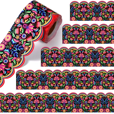 Mexican Bulletin Board Borders Back to School Cielito Lindo Classroom Decor for Teachers Preschool Kindergarten Elementary Whiteboard Talavera Scalloped Trim 32.8ft 1/2/4 Rolls Supplies Mexican Independence Day Hispanic Heritage Month Decor