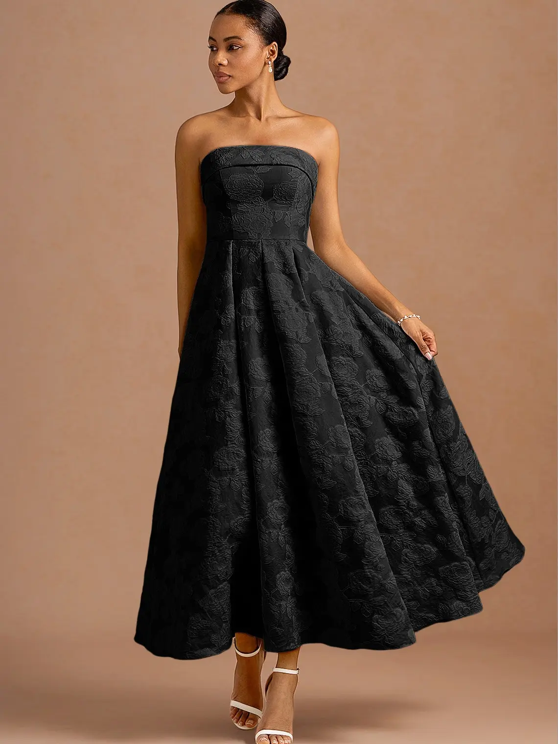 Azazie Clementine Corset Bandeau Elegant Soirée Modern Wedding Organza Jacquard Maxi Dress