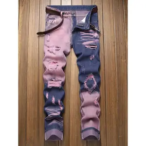 SlimFitRippedJeans,NewYearphysicalexerciseMen'sCasualStreetStyleDistressedJeansmenjeans