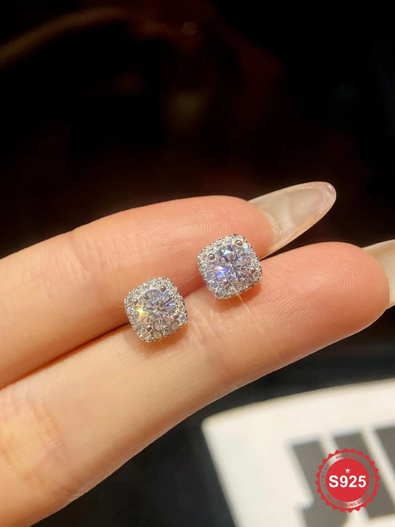 S925 Sterling Silver Stud Earrings for Women, Square Shaped Artificial Zircon Decor Stud Earrings, Fashion Jewelry for Party, Daily Decor, Trendy All-