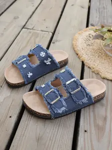 Women's Fashionable Denim Buckle Platform Sandals, Trendy Sandals, Casual Comfortable Platform Sandals for Summer, Non-slip Rubber Sandals for Beach, Daily Clothing Decor, Walking Shoes