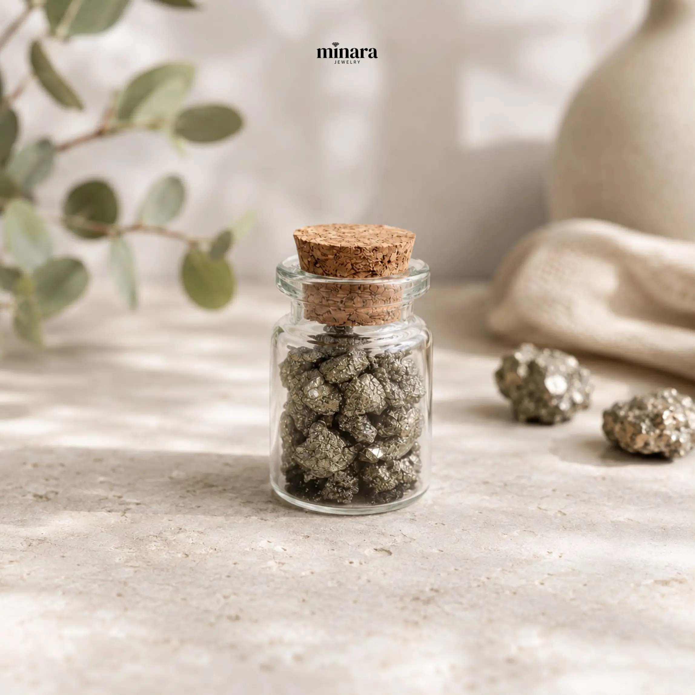 MINARA - Mini Natural Pyrite Jars, Semi-finished Semiprecious Stones for Jewelry Accessories & Derivatives