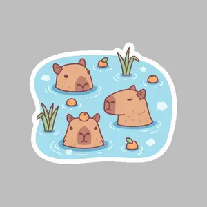 Capybara in a pond funny sticker