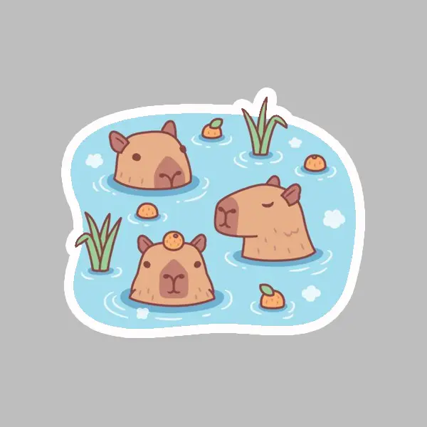 Capybara in a pond funny sticker
