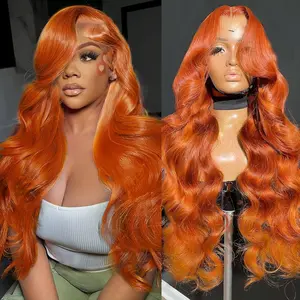MYLOCKME Body Wave 13x6 Ginger Orange Lace Front Wigs Human Hair Pre Plucked 180% Density Body Wave 13x4 HD Transparent Lace Frontal Wig Bralizian Burnt Orange Body Wave Wigs For Women