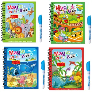 Hatwoo 4 Pack Magic Water Book With Pen (Random Color), Educational Magic Water Painting Book, Reusable Graffiti Filling Book, Christmas Gift