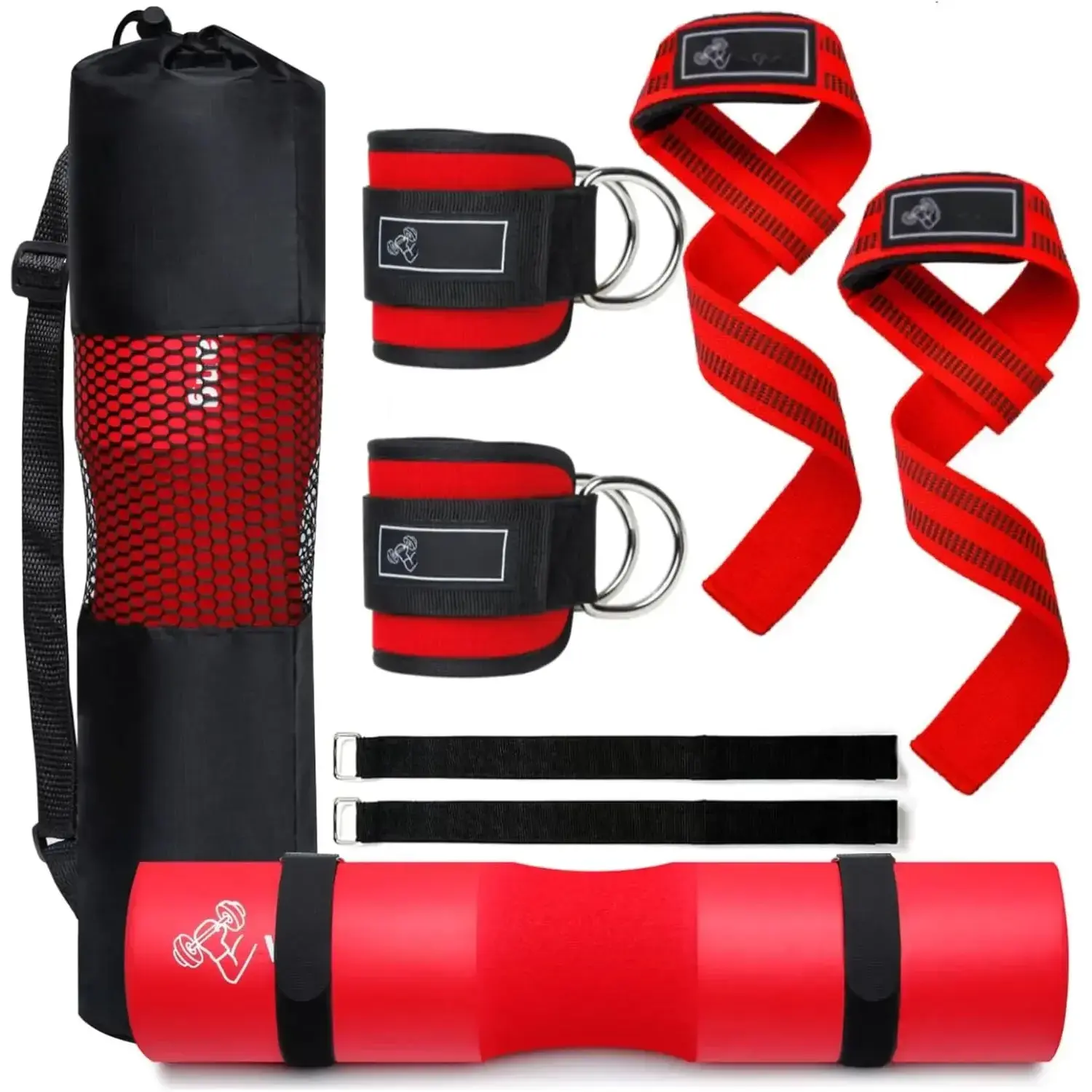 Barbell Pad Set for Squat Hip thrust pad, Fits Standard Olympic Bars and Smith Machine, Lifting Straps Ankle Strap For Cable Machine Squat Pad Safety Straps and Carry Bag, gym accessories for