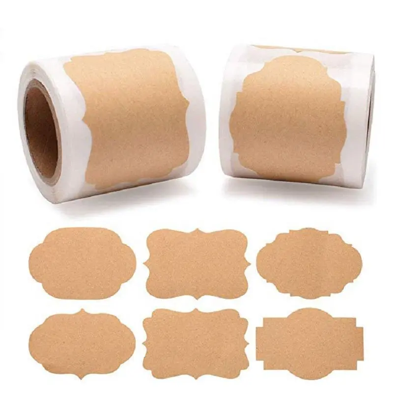 Kraft Label Sticker, 300pcs/roll Self Adhesive Kraft Label Sticker, DIY Decorative Sticker, Decorative Labels, Sticky Labels for Baking, Gift Wrapping, Scrapbooking, Journal Making, Adhesive Stickers