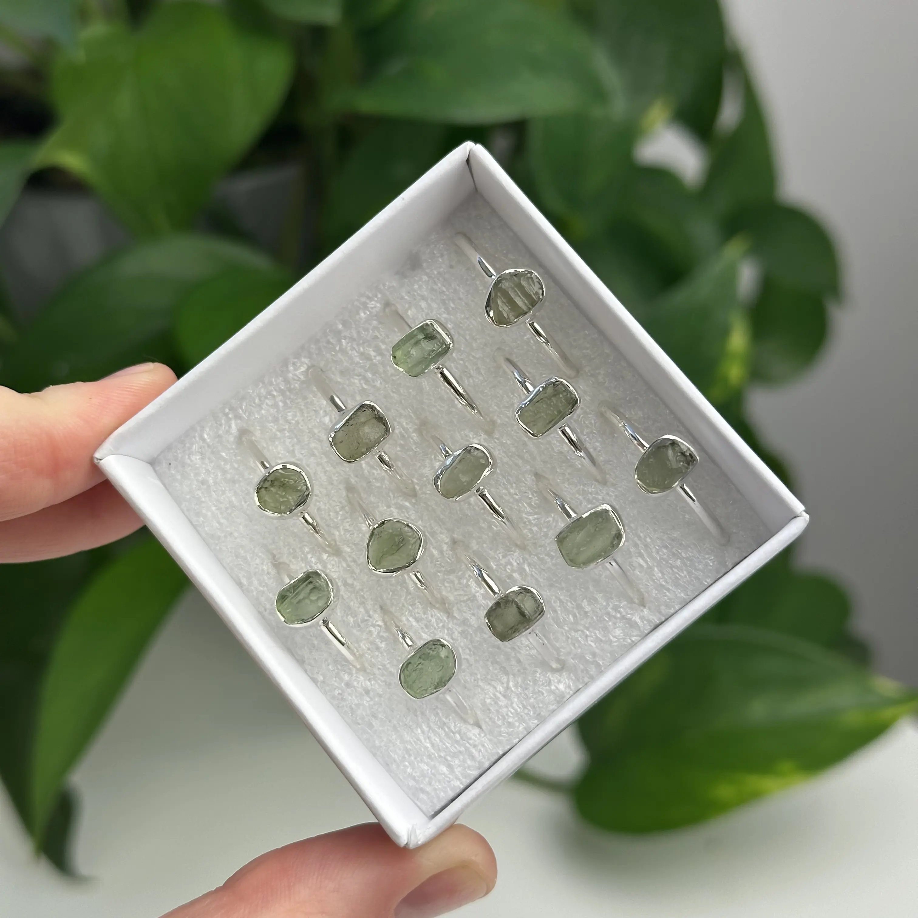 Silver Intuitively Chosen Moldavite Stone Ring - Rough, Polished, Unique Stone Rings, Unique Rings
