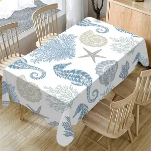 Sea Life Pattern Tablecloth, Rectangular Tablecloth, Table Decoration Supplies for Home Kitchen Dining Room, Vanity Decor Accessories