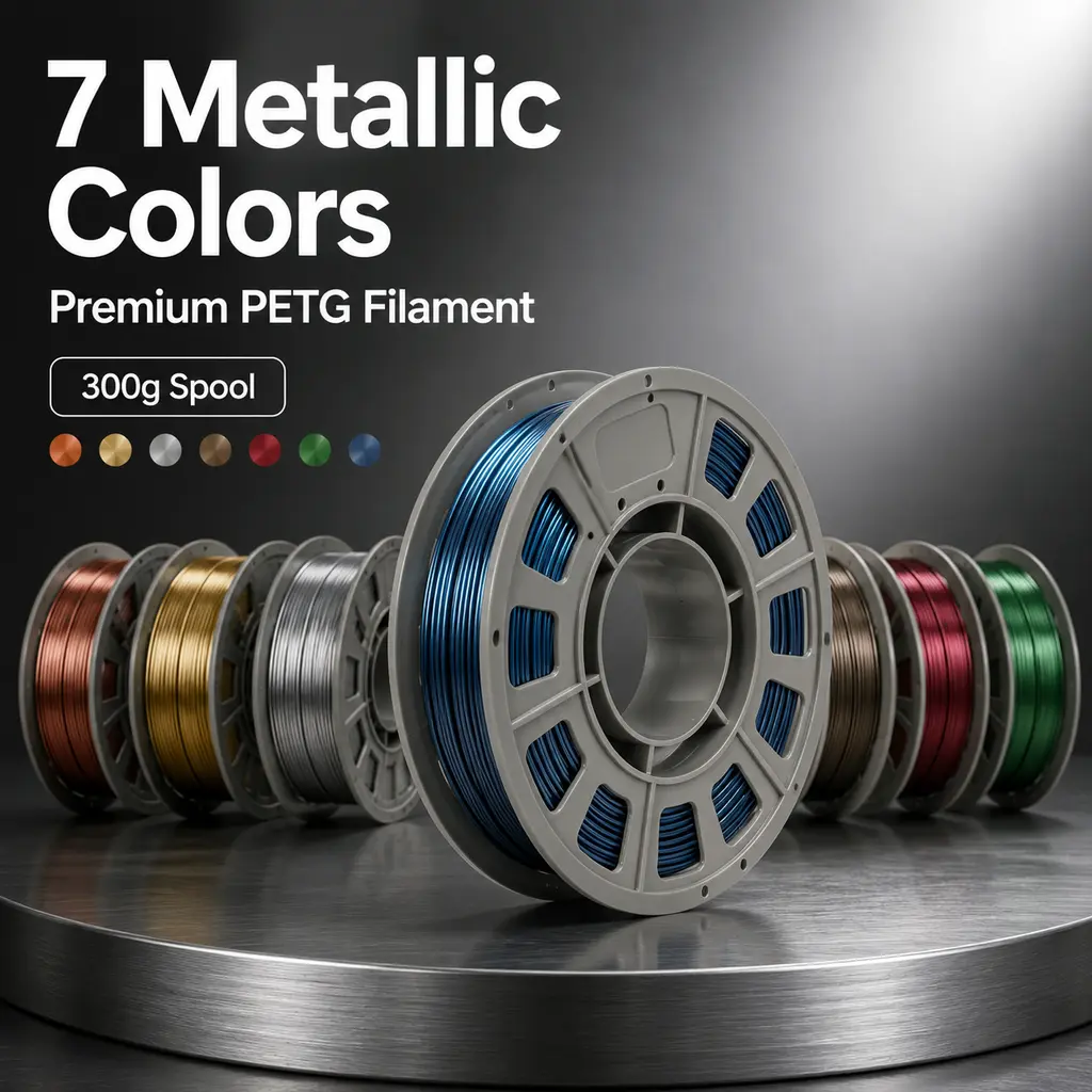 FUNTOO 7-Metal Color Set Metallic PETG 3D Printer Filament, 3D Printing Supplies, 1.75mm, 0.02mm Tolerance, 300g (0.66lbs) Each, Low Warpage, High-Speed Printing, Vacuum Sealed, Rose Gold, Smooth Prints for FDM Model Decor Props