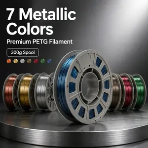 FUNTOO 7 Color Metallic PETG 3D Printer Filament, 7 Different Metal Shades 300g (0.66lbs) Each 1.75mm Low Warp Gloss Print For FDM Models Decor Props rainbow green purple blue high speed printing multi-color high-quality material
