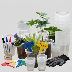 Clear Plant Pots for Root Observation, Durable Transparent Plastic Nursery Pots with Drainage, Variety Pack Seed Starting Pots Includes Labels, Markers & Non-Slip Gloves, Flexible Garden Pots for Indoor Outdoor Plants & Succulents