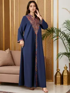 Elegant Muslim Women's Long Robe with Colorful Embroidery, Perfect for All Seasons, Stylish and Comfortable Clothing, Islamic Clothes, Modest Clothes, Muslim Outfits, Muslim Women Gowns