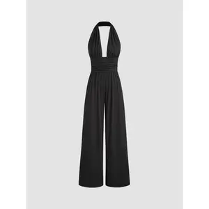 Cider V-neck Ruched Wide Leg Jumpsuit