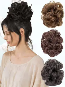 KAIRIYA Messy Bun Hair Piece - Curly Wavy Synthetic Updo with Claw Clip & Scrunchie, Perfect for Holiday Parties & Daily Wear