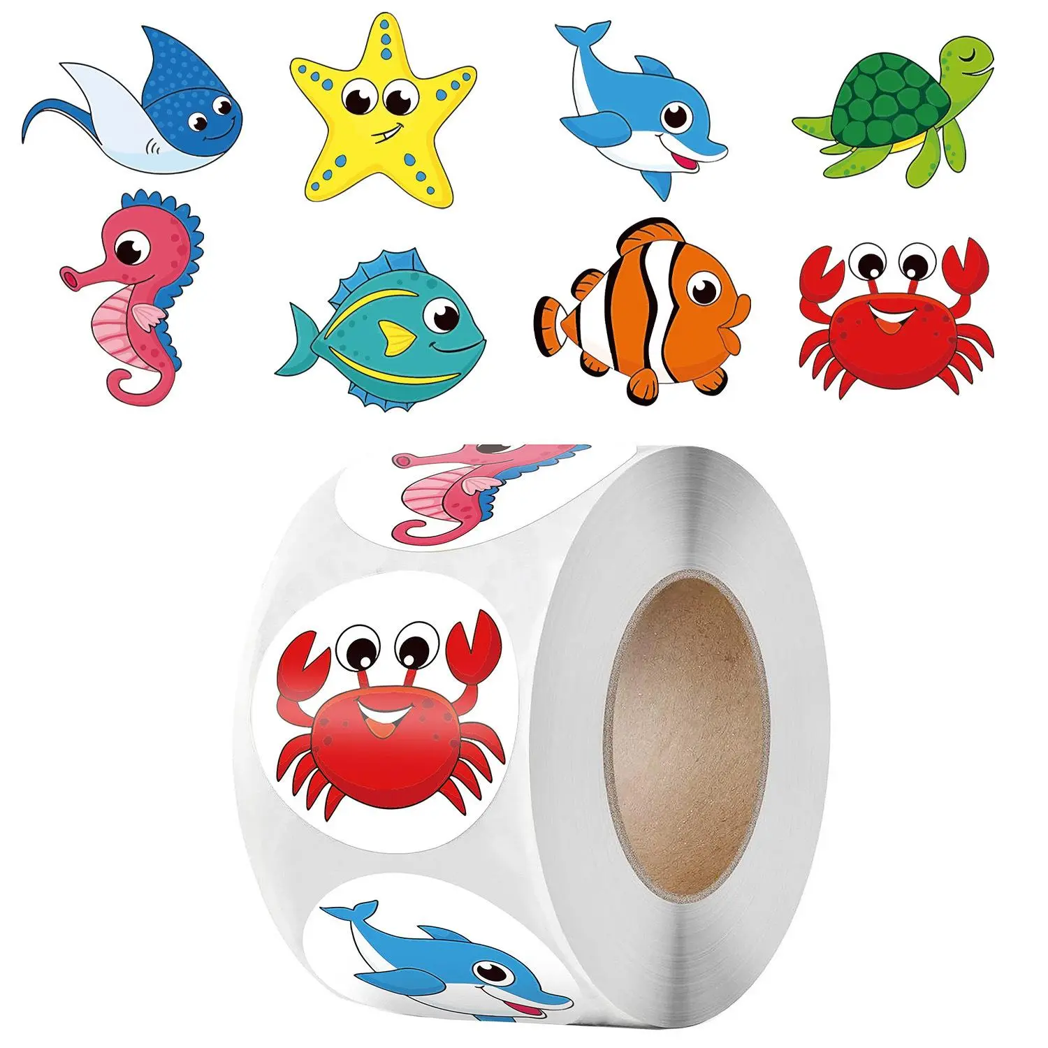 500pcs/roll Cartoon Marine Life Pattern Sticker, Decorative Stickers, Sticker Packs, Creative Multi-purpose Sticker For DIY Craft, Self-adhesive Gift Tag Sticker, Scrapbooking