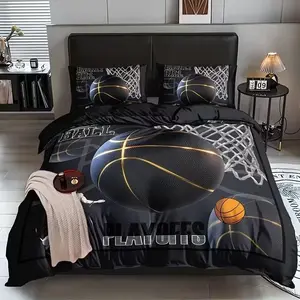 3-Piece Sports Basketball Quilt Set (1 Quilt + 2 Pillowcases), High-Definition Print, Perfect Gift for Home and Dormitory