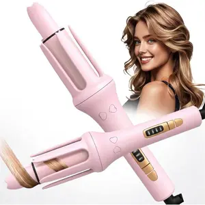 32mm Automatic Hair Curler with 4 Heat Settings Pink for Soft Voluminous Curls Fast Heating Stable Temperature Control Negative Ion Care Daily Styling - Adjustable Dual Voltage Ceramic Auto Plug - Salon Dual-Temperature Curling Iron